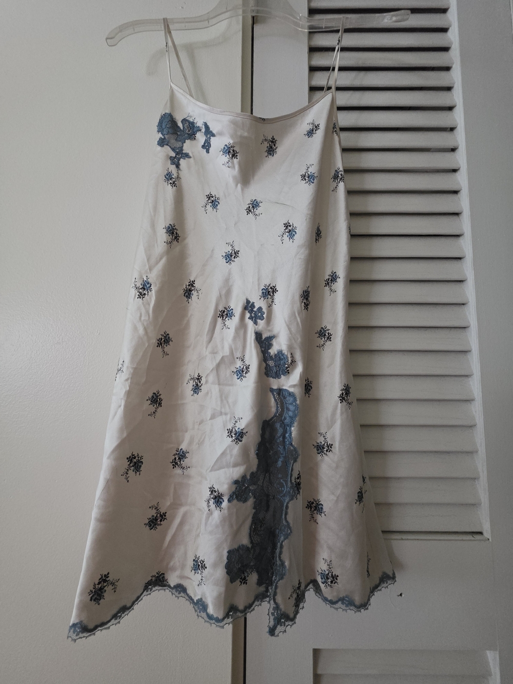 Victoria's Secret Cream Slip Skirt with Blue Floral Lace